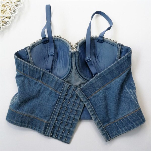 Denim Rhinestone Corset Crop Top